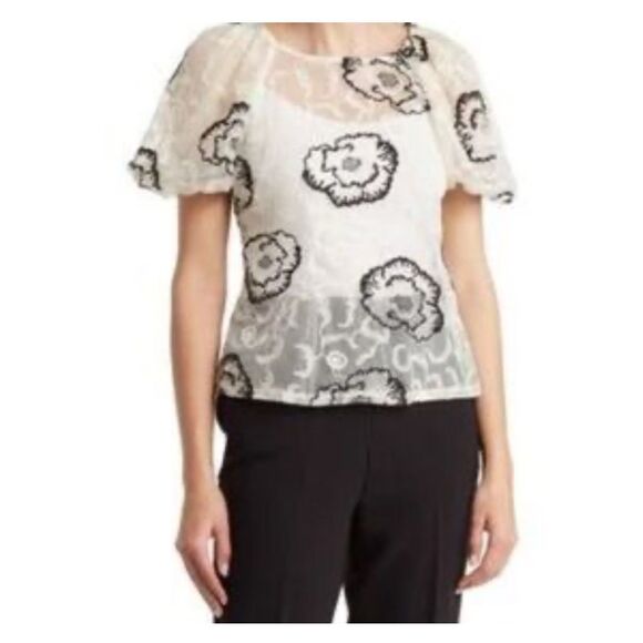 EUC Laundry by Shelli Segal Sheer Embroidered Floral Blouse – Size Medium - Picture 5 of 13